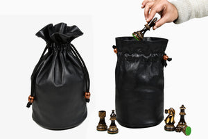Genuine Leather Chess Piece Storage Pouch for 3"–4" King