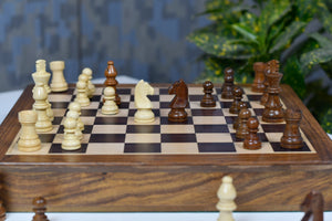 12-Inch Travel Magnetic Chess Set with Drawer in Matte Finish - Rosewood with Extra Queens