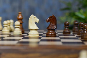 12-Inch Travel Magnetic Chess Set with Drawer in Matte Finish - Rosewood with Extra Queens