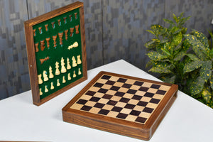 12-Inch Travel Magnetic Chess Set with Drawer in Matte Finish - Rosewood with Extra Queens