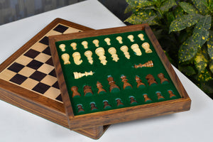 12-Inch Travel Magnetic Chess Set with Drawer in Matte Finish - Rosewood with Extra Queens
