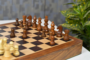 12-Inch Travel Magnetic Chess Set with Drawer in Matte Finish - Rosewood with Extra Queens