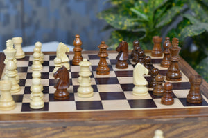 12-Inch Travel Magnetic Chess Set with Drawer in Matte Finish - Rosewood with Extra Queens