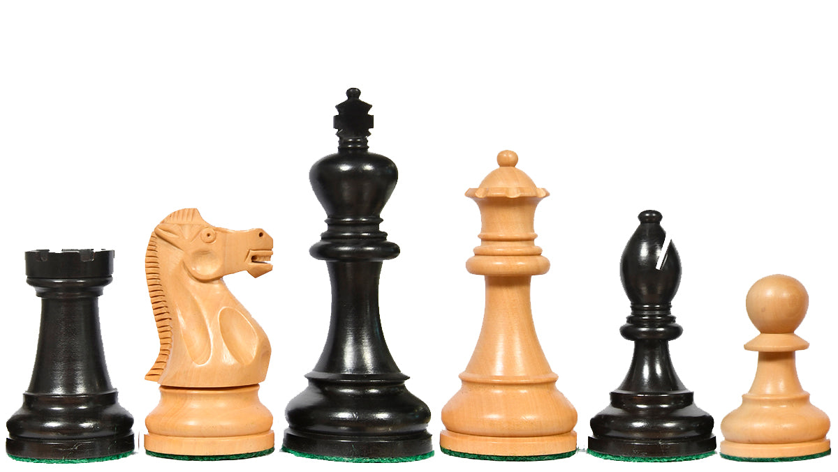 The American Staunton Series Weighted Tournament Chess Pieces in Ebonized Boxwood & Boxwood - 4.1" King