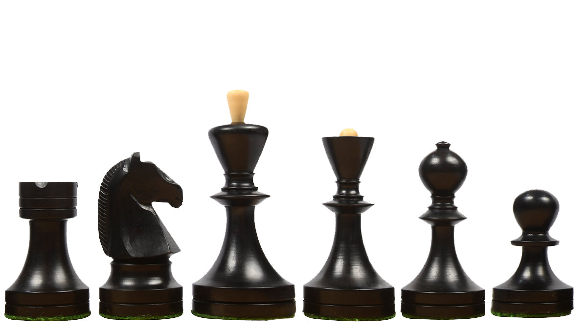 Reproduced Russian (Soviet Era) Series Chess Pieces in Ebonized Boxwood & Natural Boxwood - 3.75" King