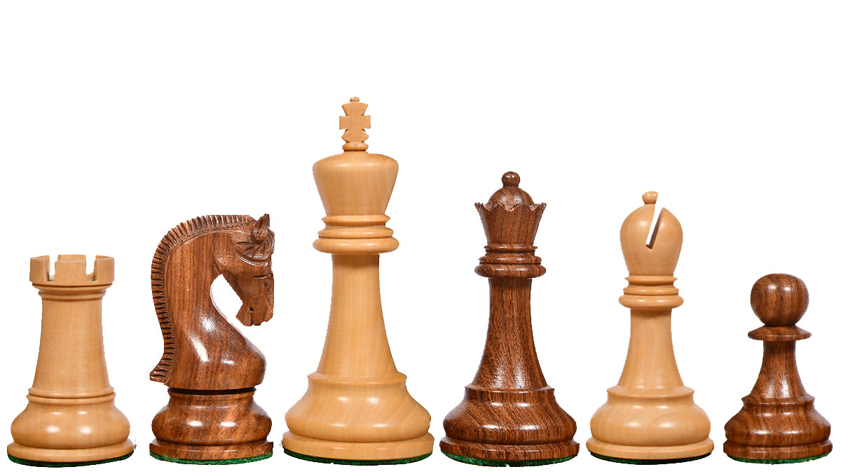 The Leningrad Club-Sized Wooden Chess Pieces in Sheesham Wood (Golden Rosewood) & Boxwood- 4.0" King