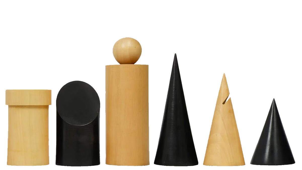 Geometric Minimalist Pattern Seamless Design Chess Pieces in Ebonized Boxwood & Natural Boxwood - 3.4" King