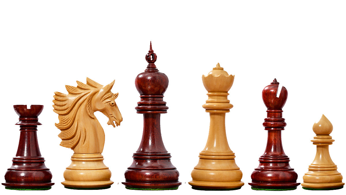 The Sher-E-Punjab Series Chess Pieces in Bud Rosewood / Boxwood - 4.6" King