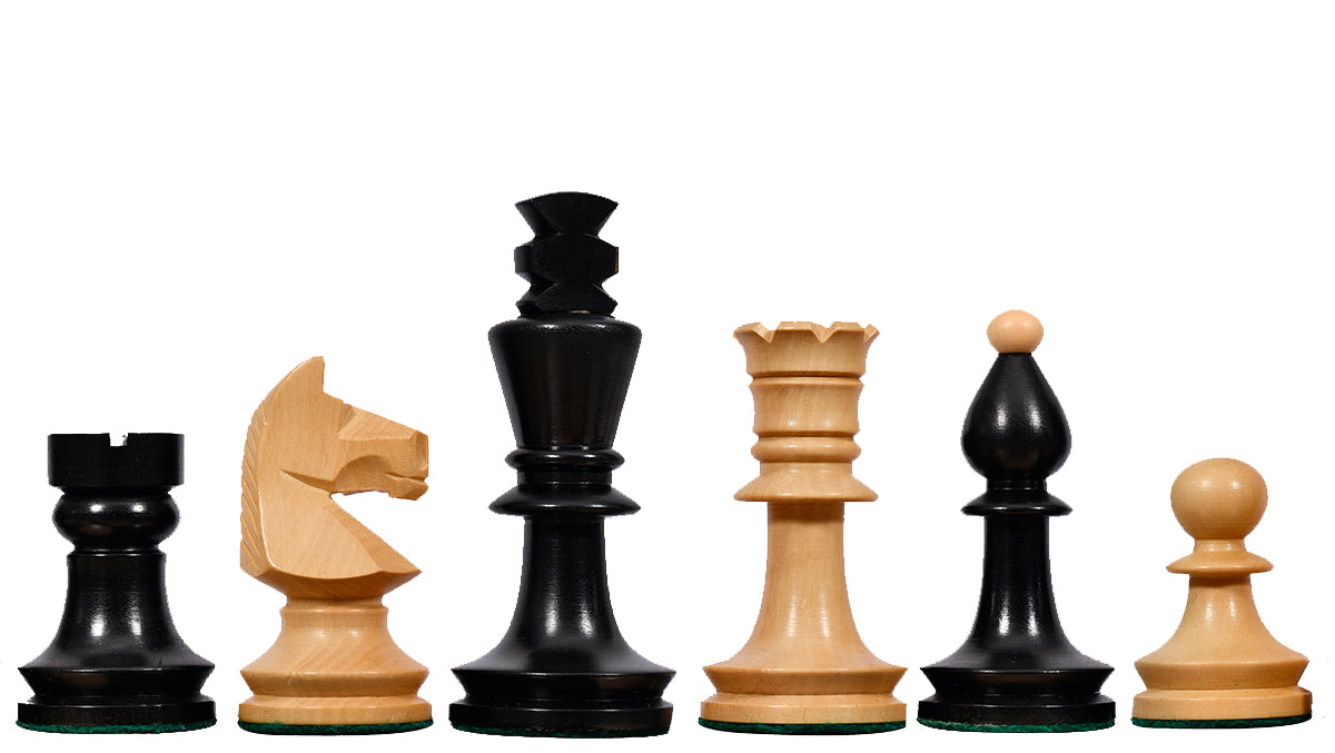 Reproduced Romanian-Hungarian National Tournament Chess Pieces in Ebonized & Natural Boxwood - 3.8" King